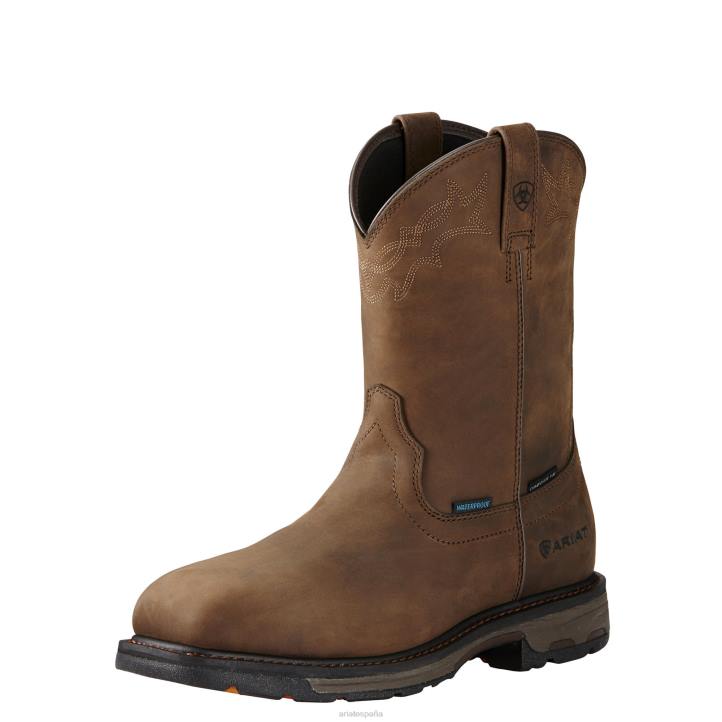 Bota de trabajo Workhog Wellington impermeable con punta compuesta Ariat hombres marrón envejecido aceitoso calzado 044J261