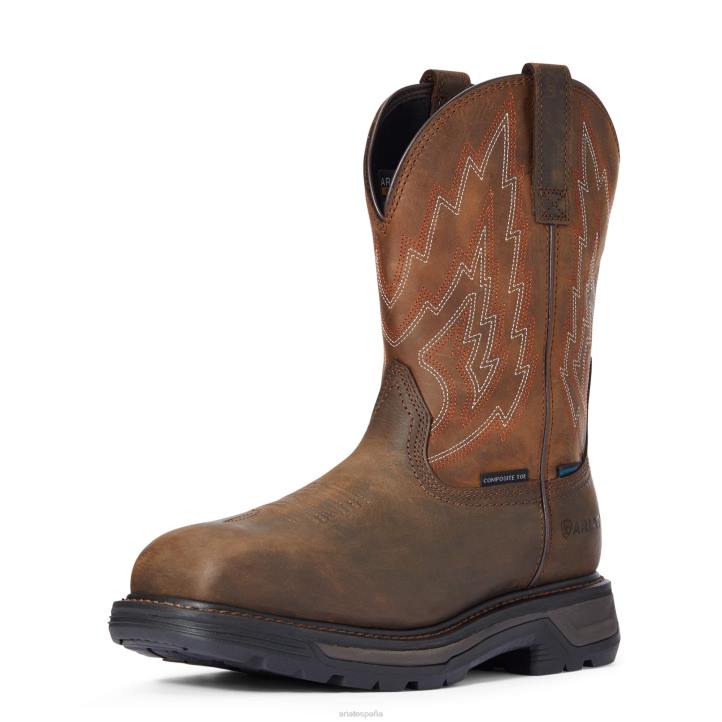 Bota de trabajo con punta compuesta impermeable para plataforma grande Ariat hombres marron oscuro calzado 044J247