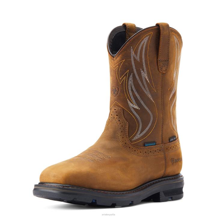 Bota de trabajo con punta de acero impermeable Sierra Shock Shield Ariat hombres marrón angustiado calzado 044J255