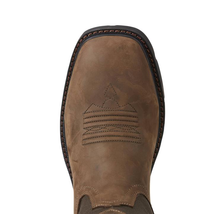Bota de trabajo con punta de acero impermeable y punta cuadrada ancha Groundbreaker Ariat hombres marrón palma calzado 044J230