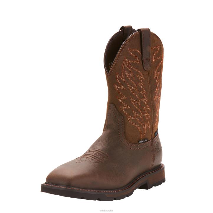Bota de trabajo con punta de acero impermeable y punta cuadrada ancha Groundbreaker Ariat hombres marron oscuro calzado 044J253