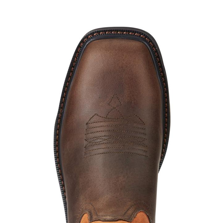 Bota de trabajo con punta de acero y punta cuadrada ancha Groundbreaker Ariat hombres ascua marrón calzado 044J361