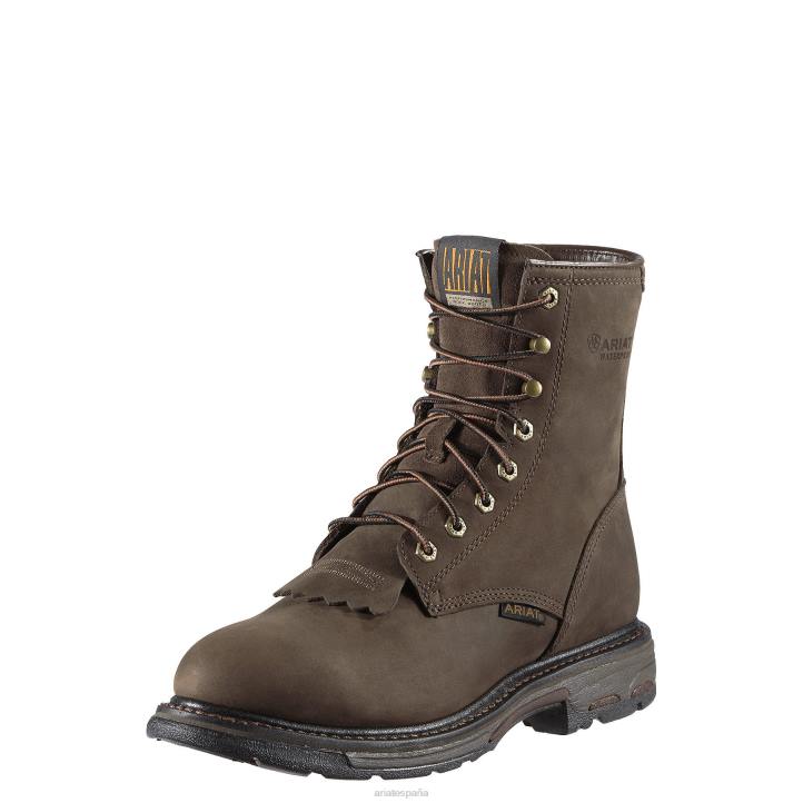 Bota de trabajo impermeable Workhog de 8" Ariat hombres marrón envejecido aceitoso calzado 044J293