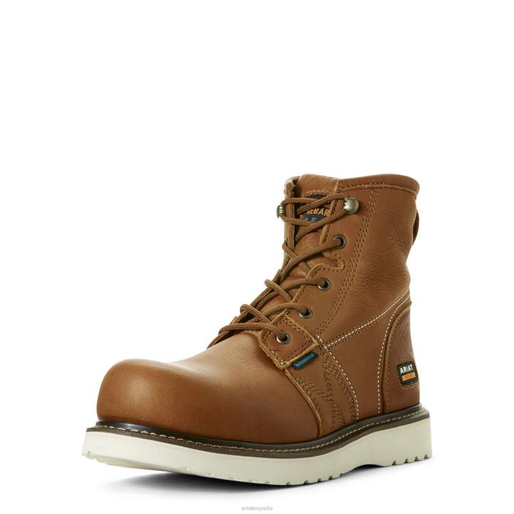 Bota de trabajo impermeable con cuña de refuerzo de 6" Ariat hombres oso pardo dorado calzado 044J345