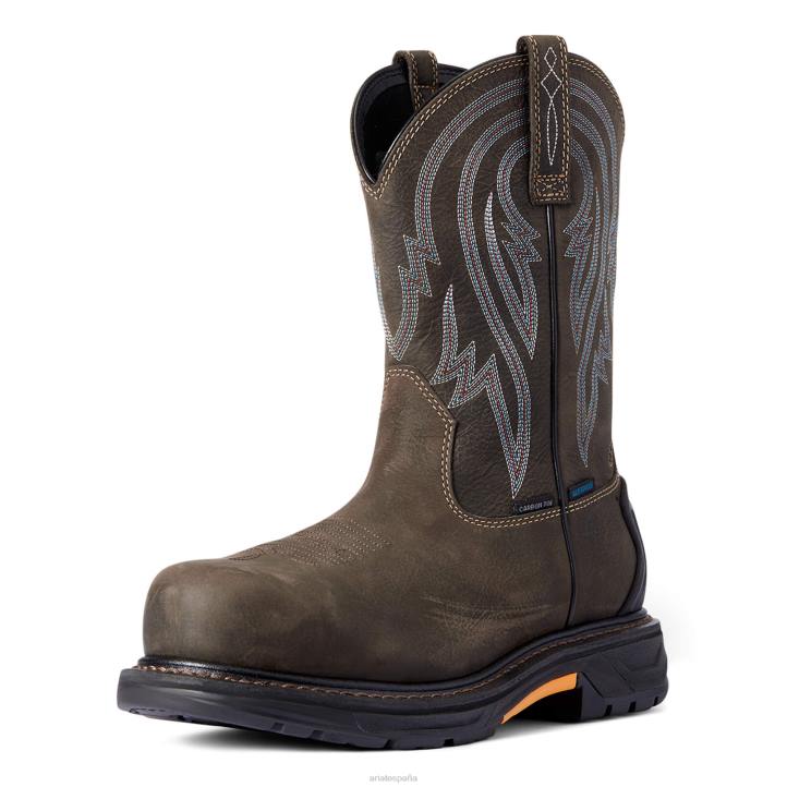 Bota de trabajo impermeable con punta de carbono Workhog XT Tumbleweed Ariat hombres café de hierro calzado 044J362