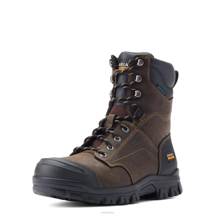 Bota de trabajo impermeable de 8" Ariat hombres marron oscuro calzado 044J256