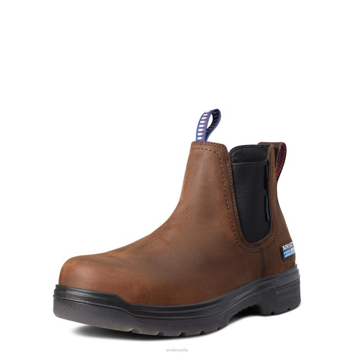Bota de trabajo turbo chelsea usa ensamblada impermeable con punta de carbono Ariat hombres marrón cebada calzado 044J348
