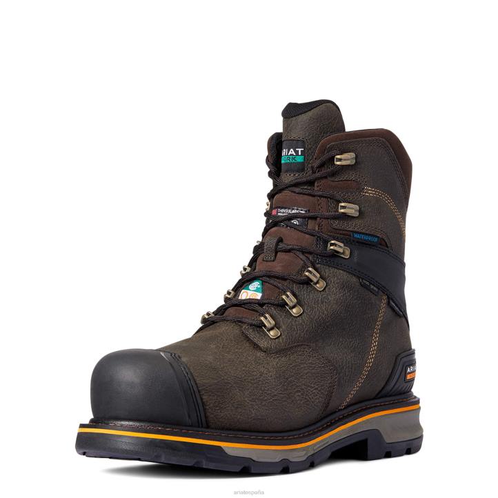 Stump Jumper Bota de trabajo con punta compuesta CSA Glacier Grip de 8" impermeable y 600 g Ariat hombres café de hierro calzado 044J365