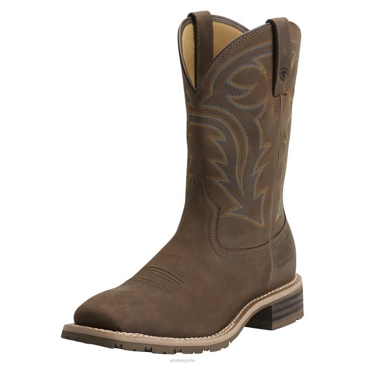 Bota vaquera híbrida ranchera impermeable Ariat hombres marrón envejecido aceitoso calzado 044J51