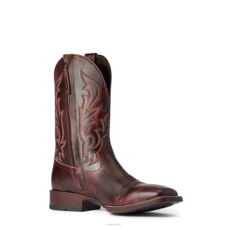 bota ultra western con cremallera delgada Ariat hombres teñido a mano de rojo - marrón calzado 044J177