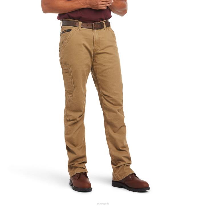 Pantalón tipo peto de sarga lavada Rebar M4 Relaxed Durastretch con corte tipo bota Ariat hombres campo caqui fondos 044J526
