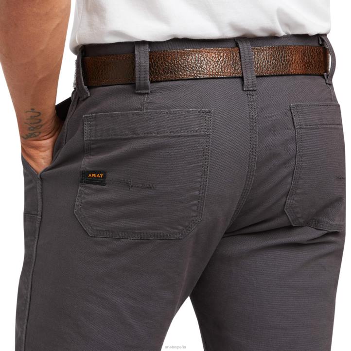 Rebar m7 slim durastretch hizo resistente pantalón recto con doble frente Ariat hombres barra de refuerzo gris fondos 044J1733