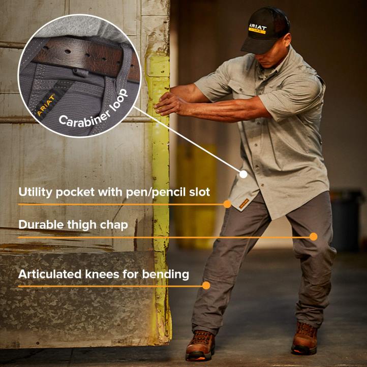 pantalón de pernera recta apilable con doble frente resistente reforzado de talle bajo m4 durastretch Ariat hombres negro fondos 044J1740