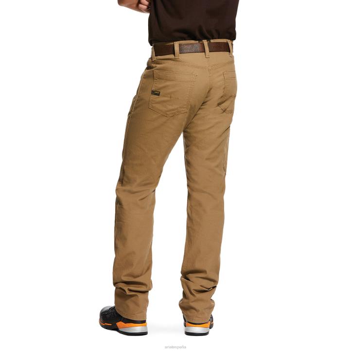 pantalón de pernera recta apilable resistente hecho con durastretch de talle bajo rebar m4 Ariat hombres campo caqui fondos 044J529