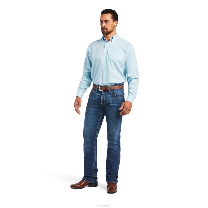 Camisa de corte clásico Oxford lisa sin arrugas Ariat hombres azul cristal tapas 044J1024