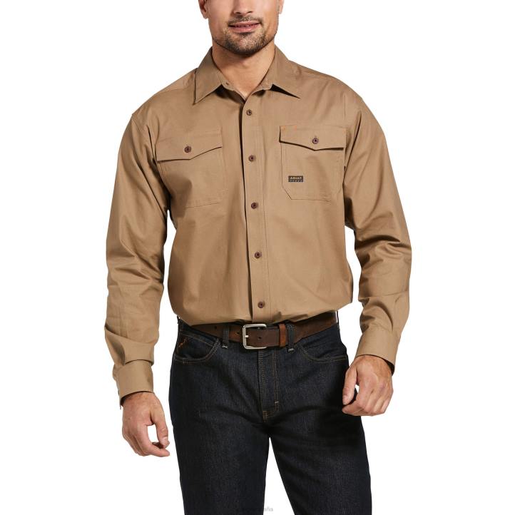 Camisa de trabajo de ajuste clásico durastretch resistente hecha con barras de refuerzo Ariat hombres caqui tapas 044J1227