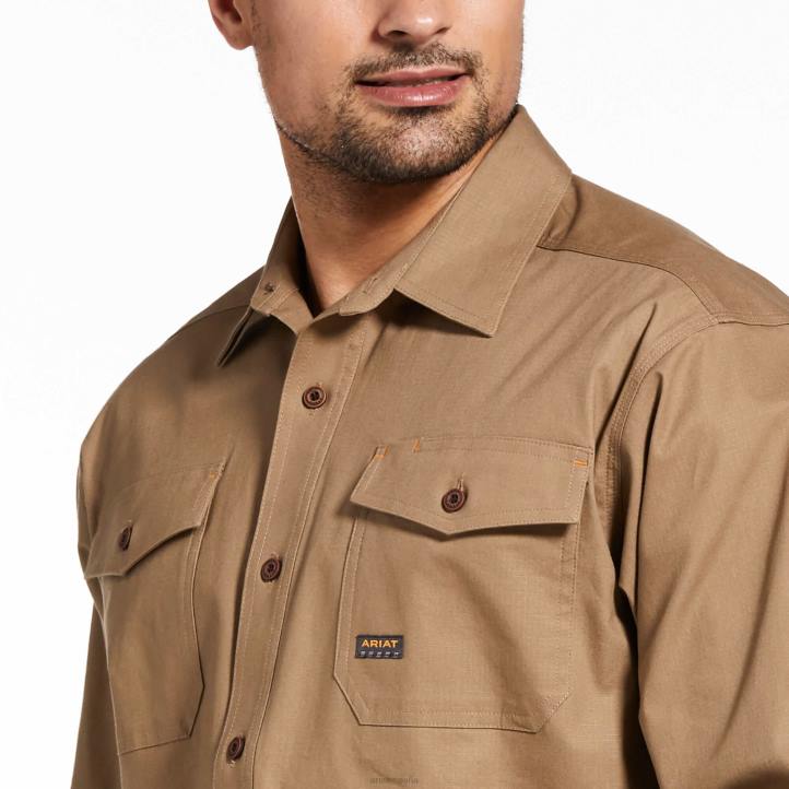 Camisa de trabajo de ajuste clásico durastretch resistente hecha con barras de refuerzo Ariat hombres caqui tapas 044J1227