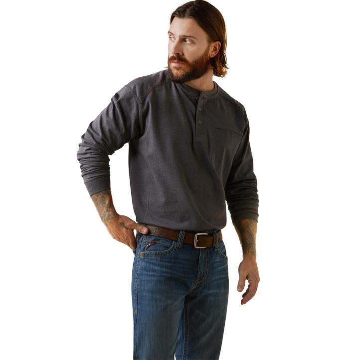 Top henley con gráfico de fila de refinería de aire de fr Ariat hombres brezo de carbón tapas 044J818