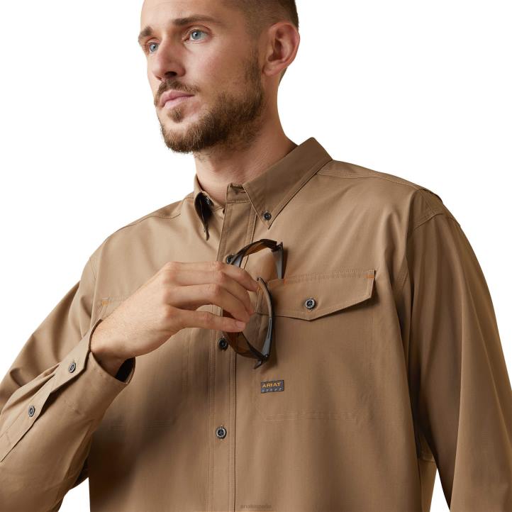 barra de refuerzo hecha resistente camisa de trabajo venttek durastretch Ariat hombres caqui tapas 044J1179