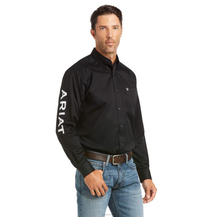 camisa ajustada de sarga con logo del equipo Ariat hombres blanco negro tapas 044J957