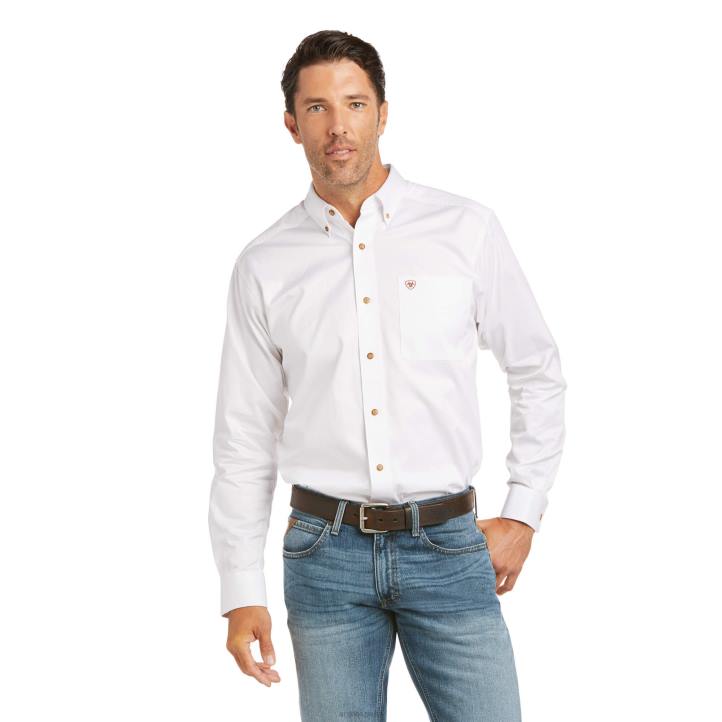 camisa ajustada de sarga sólida Ariat hombres blanco tapas 044J954
