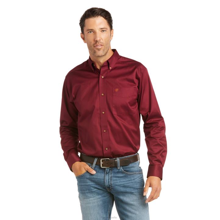 camisa ajustada de sarga sólida Ariat hombres borgoña tapas 044J1184