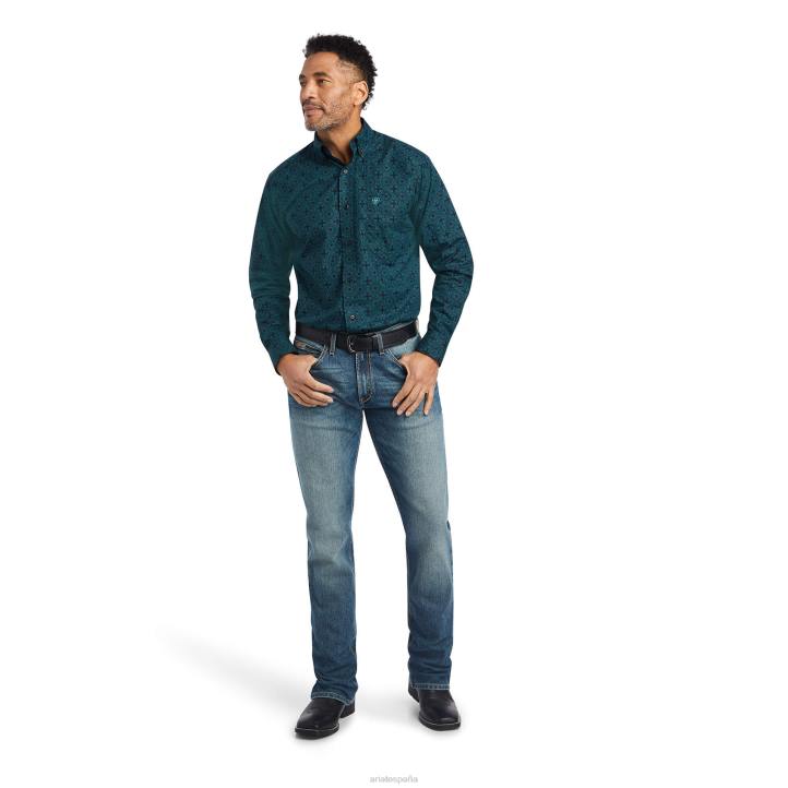 camisa ajustada kyler Ariat hombres profundidades del océano tapas 044J965