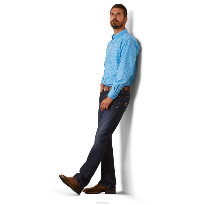 camisa ajustada lago Ariat hombres gruta azul tapas 044J1344