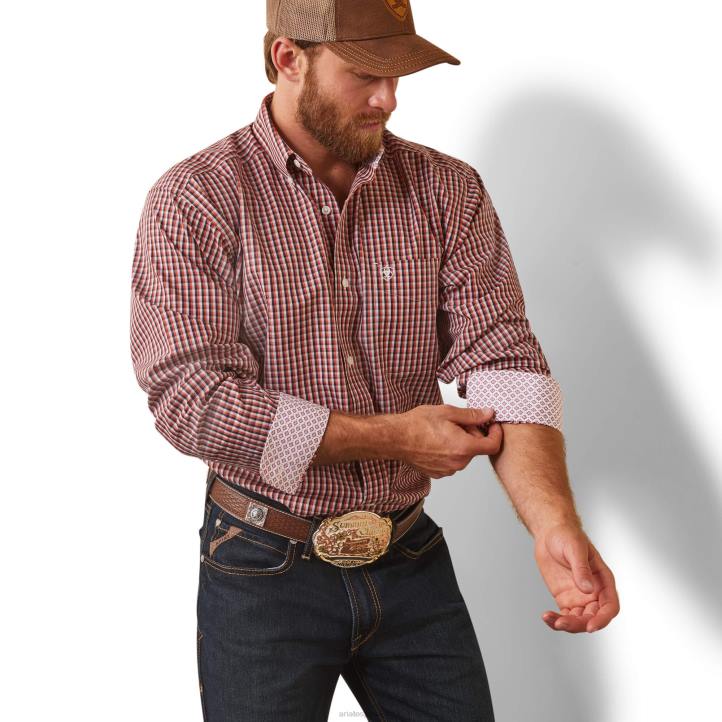 camisa ajustada omari sin arrugas Ariat hombres negro carmesí tapas 044J1009