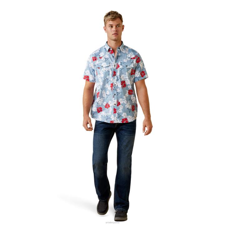 camisa ajustada venttek western aloha Ariat hombres cambray azul tapas 044J1339