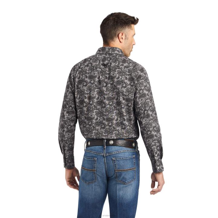 camisa con botones a presión de ajuste clásico, elástica y vivaz y implacable Ariat hombres cambray negro tapas 044J1157
