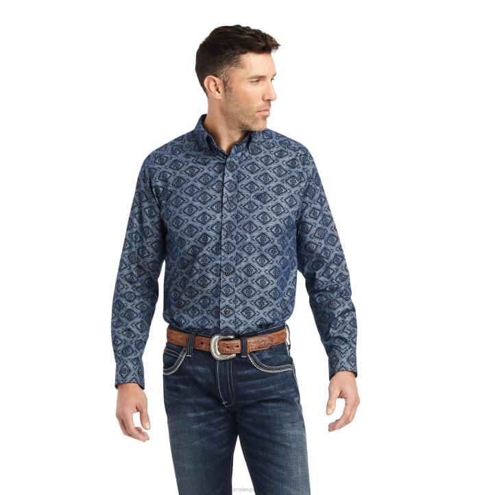 camisa de corte clásico de keanu Ariat hombres cambray azul tapas 044J1173