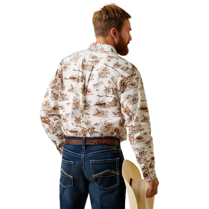 camisa de corte clásico elástica paniolo western aloha resistente a las arrugas Ariat hombres arena tapas 044J1287