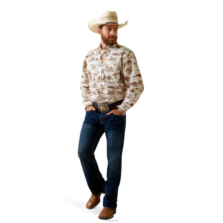 camisa de corte clásico elástica paniolo western aloha resistente a las arrugas Ariat hombres arena tapas 044J1287