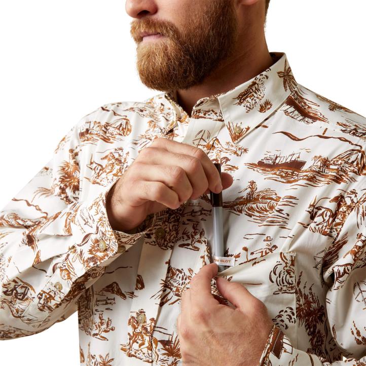 camisa de corte clásico elástica paniolo western aloha resistente a las arrugas Ariat hombres arena tapas 044J1287