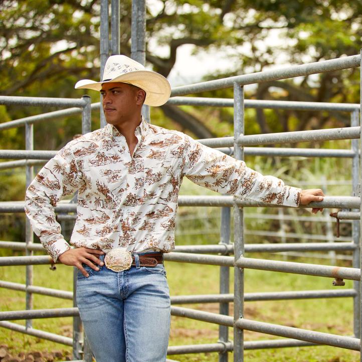 camisa de corte clásico elástica paniolo western aloha resistente a las arrugas Ariat hombres arena tapas 044J1287