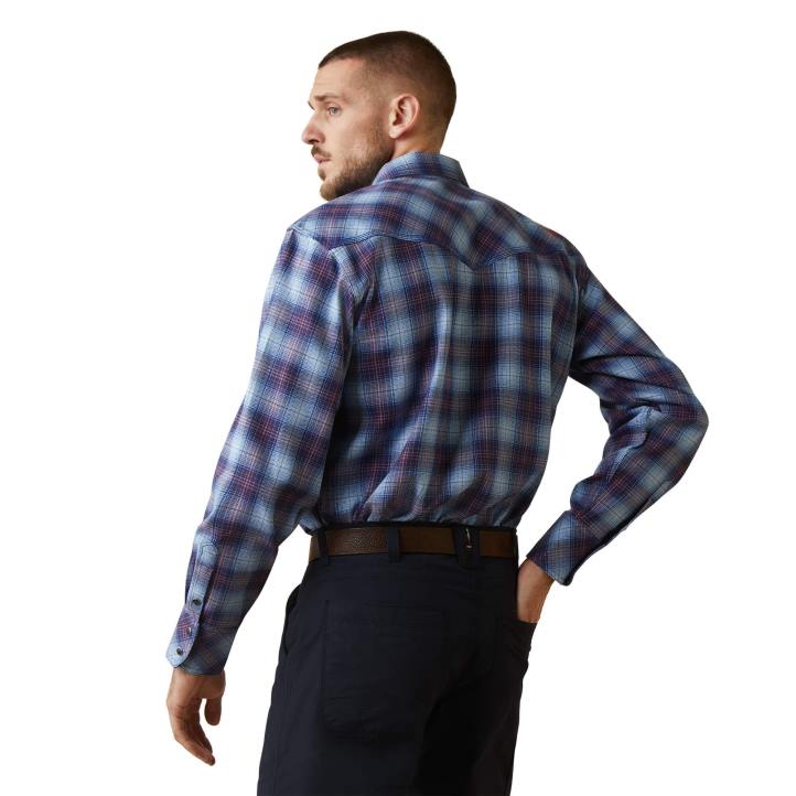 camisa de trabajo con ajuste retro y broches a presión fr dagger Ariat hombres cielo despejado a cuadros tapas 044J1278