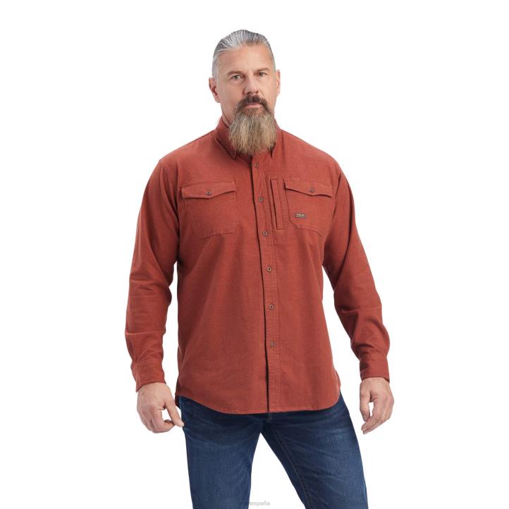 camisa de trabajo durastretch de franela con barras de refuerzo Ariat hombres caoba cereza tapas 044J1267