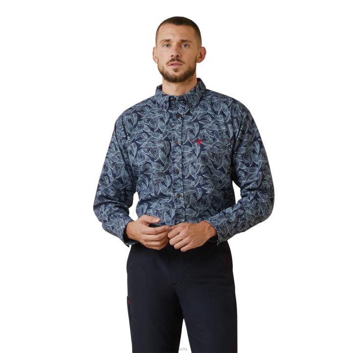 camisa de trabajo elástica fr nighthawk Ariat hombres estampado de hojas azul marino tapas 044J1241