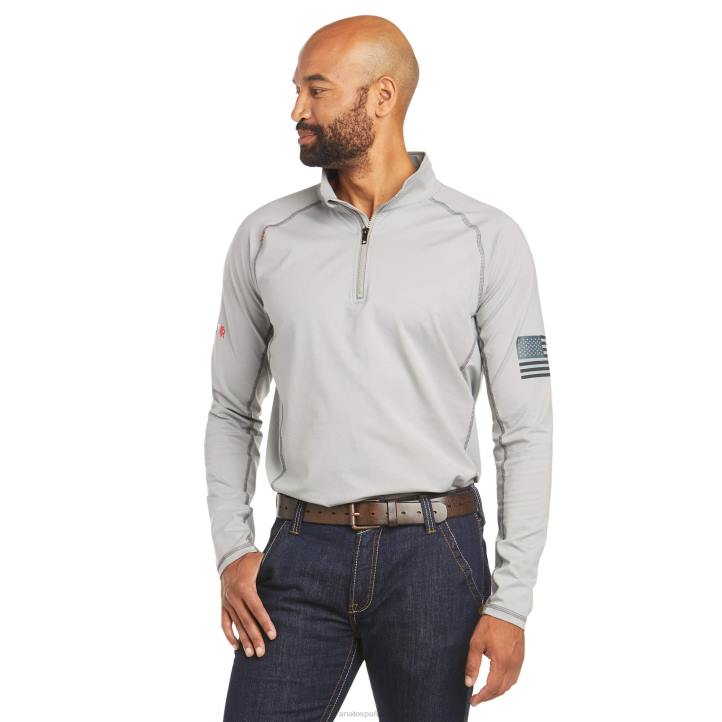camisa de trabajo fr combat stretch patriot con cremallera de 1/4 Ariat hombres zorro plateado tapas 044J805