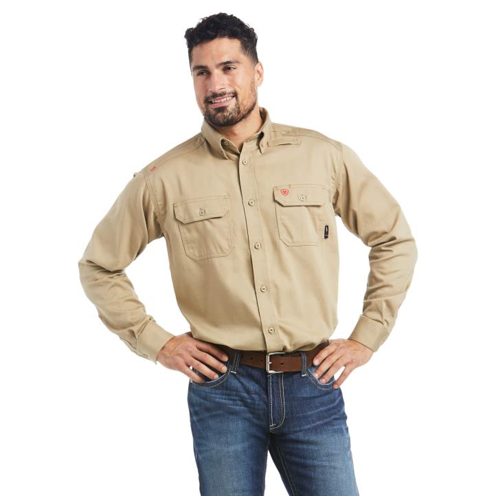 camisa de trabajo sólida fr Ariat hombres caqui tapas 044J1235