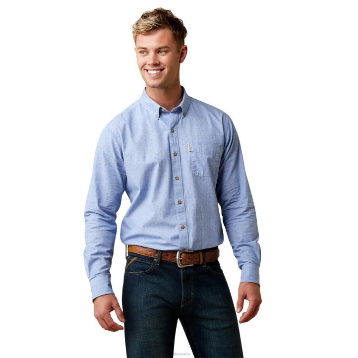camisa elástica con lunares resistentes a las arrugas Ariat hombres azul tapas 044J988