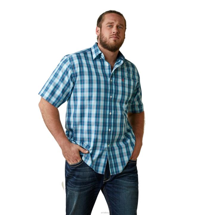 camisa enzo sin arrugas de ajuste clásico Ariat hombres niebla azul tapas 044J1040