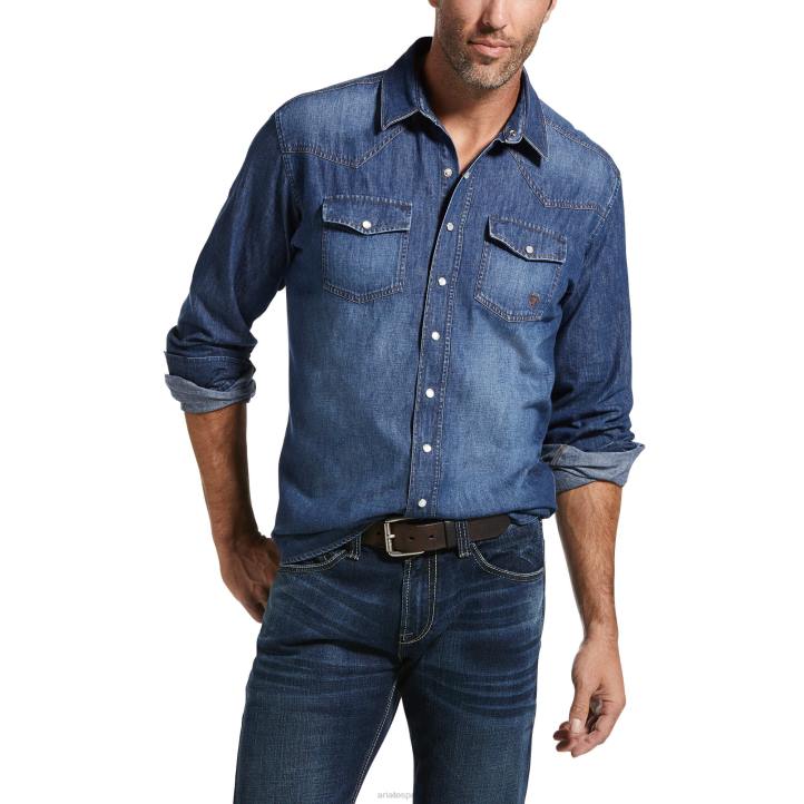 camisa vaquera estilo retro Ariat hombres piedra tapas 044J1251