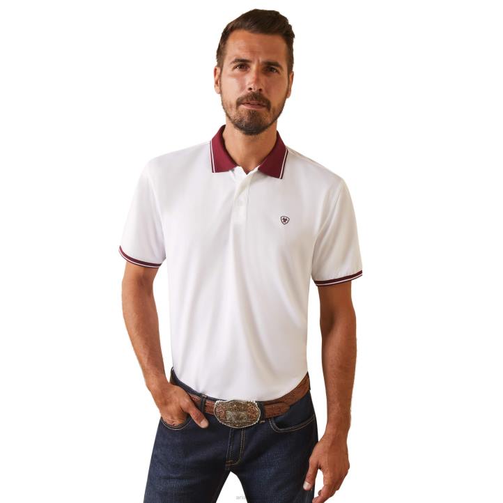 polo ajustado con logo Ariat hombres blanco tapas 044J727