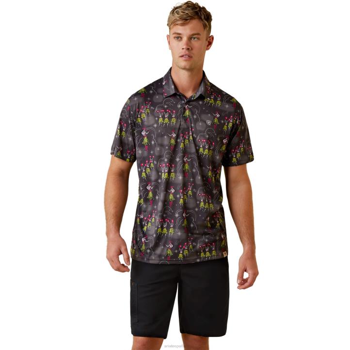 polo aloha occidental estampado Ariat hombres gris carbón tapas 044J914