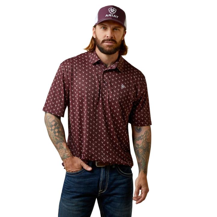 polo con estampado integral Ariat hombres malbec tapas 044J553