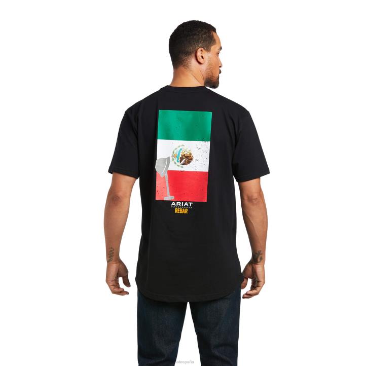 Camiseta con gráfico de orgullo mexicano fuerte de algodón con barras de refuerzo Ariat hombres negro tapas 044J611