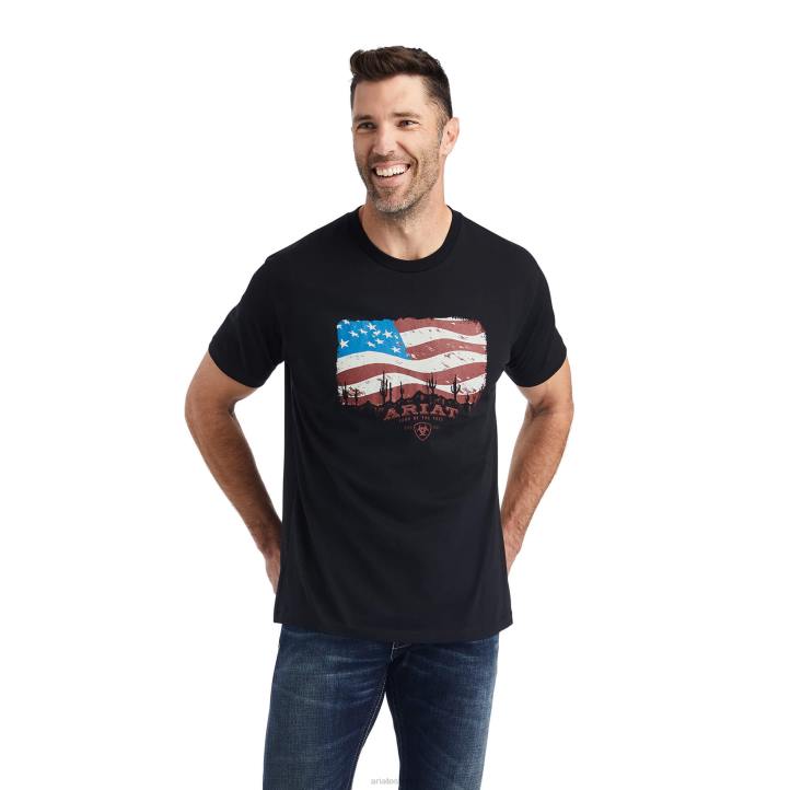 camiseta con bandera Ariat hombres negro tapas 044J676