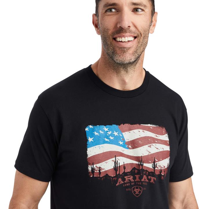 camiseta con bandera Ariat hombres negro tapas 044J676